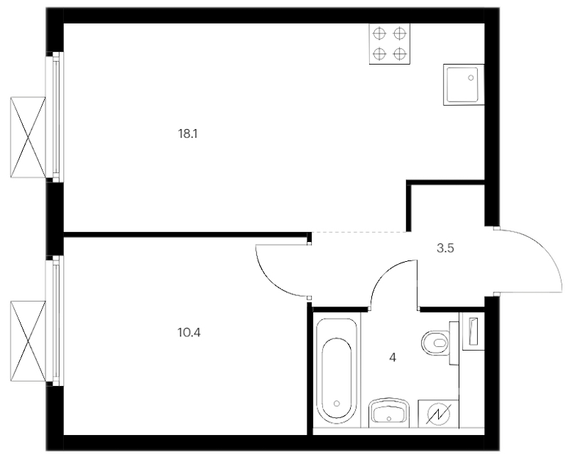 1-комнатная квартира 36 м², 2/14 эт., ЖК «Витебский парк»